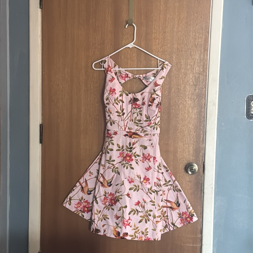 Cherry Velvet Floral Bird Print Dress